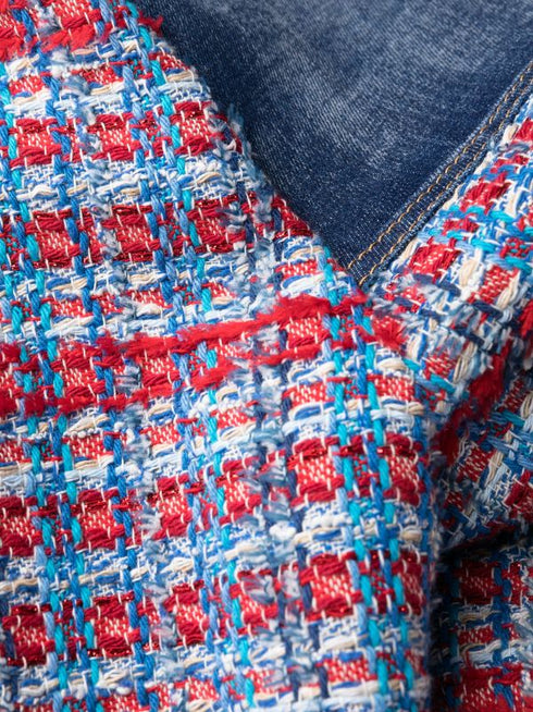 panelled tweed denim mini dress